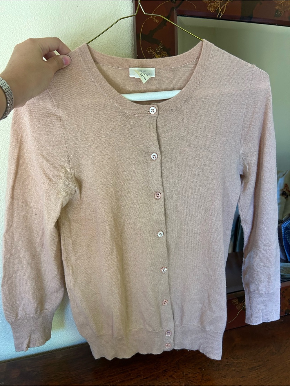 J.Crew 100% Cashmere Cardigan Blush Pink Scalloped Hem Size S - Picture 4 of 5